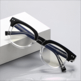 Two-tone Black Clear TR90 Eyeglass Frame, Retro Square Prescription Myopia Glasses Anti Blue Light for Men Women