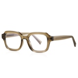 Retro Square Transparent Brown Acetate Eyeglasses Frame for Men Women, Vintage Thick Rim Clear Lens Glasses, Lightweight Optical Prescription Spectacles