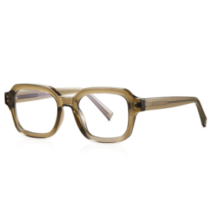 Retro Square Transparent Brown Acetate Eyeglasses Frame for Men Women, Vintage Thick Rim Clear Lens Glasses, Lightweight Optical Prescription Spectacles