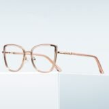 Women's rose gold metal cat-eye prescription glasses with adjustable nose pads, lightweight alloy frame for daily fashion wear.