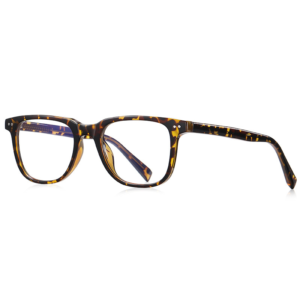 Brown tortoise shell acetate prescription glasses for daily wear, lightweight square frames suitable for men and women.