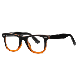Black-to-amber gradient square myopia glasses, acetate frame, unisex prescription eyewear for daily wear