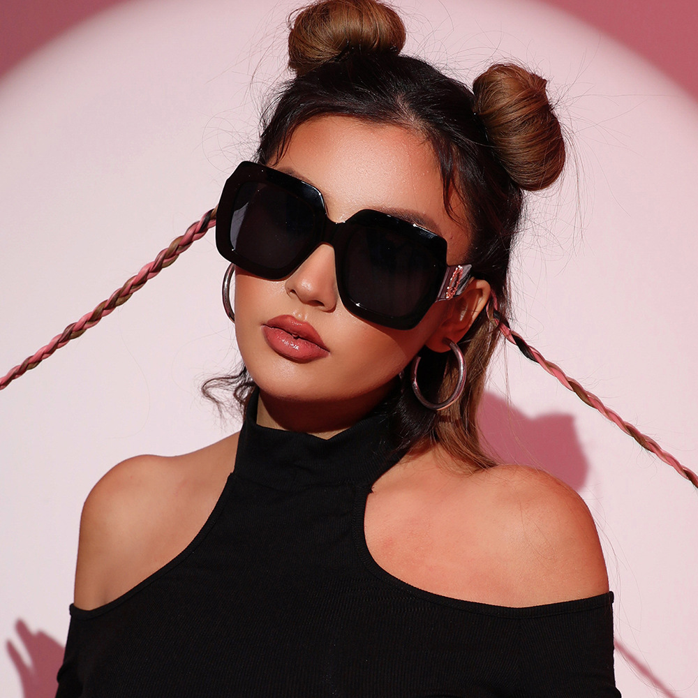 Oversized black square prescription glasses for women, thick frame, UV protection, daily fashion wear