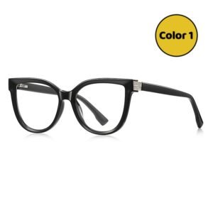 Classic black prescription glasses with acetate frame and crystal temple detail, lightweight for women, by boboeye.