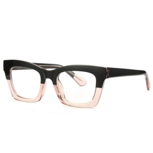 Two-tone black and pink acetate square prescription glasses frames for women, lightweight optical eyewear for daily use and office work