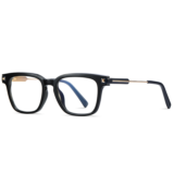 Black Square Frame Myopia Glasses with Gold Metal Temples - Lightweight Acetate Optical Eyewear for Daily Wear and Office Use