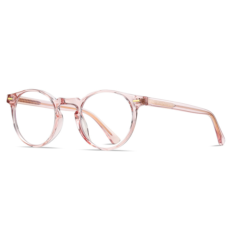 Say Goodbye to Heavy Frames — Ultra-Light Pink Round Prescription Glasses Pink transparent round prescription glasses for women, lightweight acetate frame with gold hinges, vintage style clear eyeglasses for everyday wear