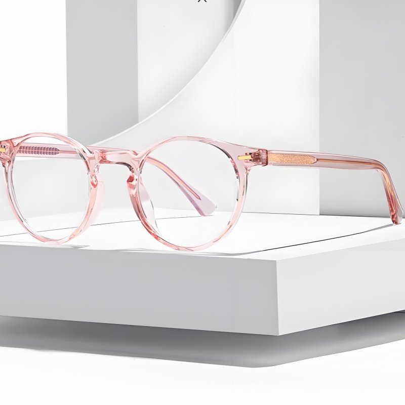 Pink Round Glasses, Premium TR90 Frame & Gold Hinge Details
