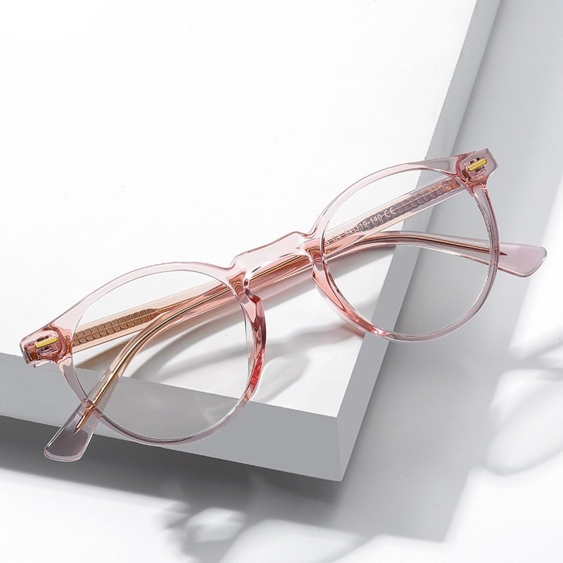 Pink Round Glasses, Premium TR90 Frame & Gold Hinge Details