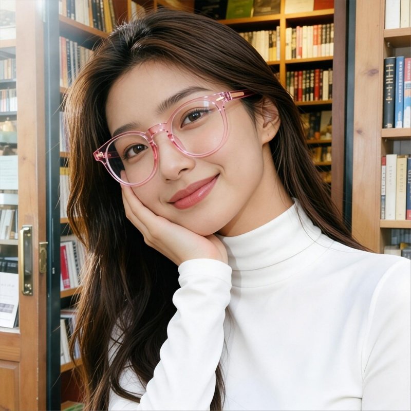 Pink Round Glasses, Premium TR90 Frame & Gold Hinge Details