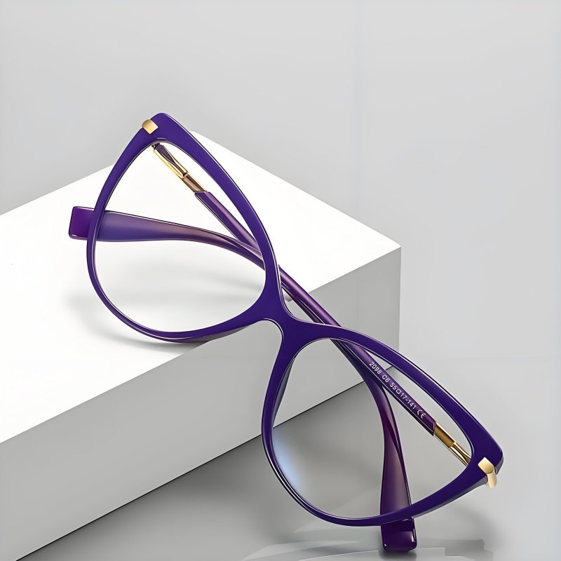 Hand-Polished Deep Purple Cat-Eye Glasses Gold Hinge Detail Women