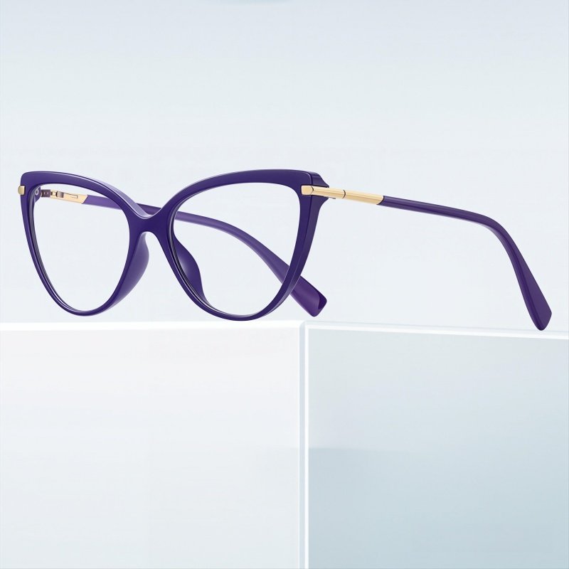 Hand-Polished Deep Purple Cat-Eye Glasses Gold Hinge Detail Women
