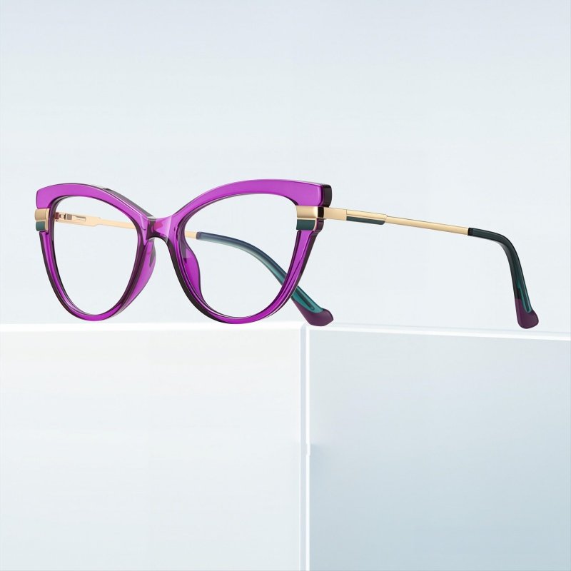 Luxury Purple Cat-Eye Acetate Glasses Gold Temple