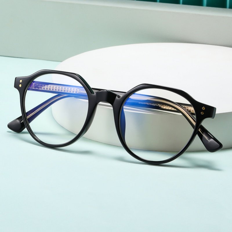 Slim Round Black Eyeglasses Lightweight Travel Frame