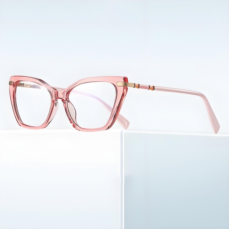 Pink Cat-Eye Acetate Prescription Glasses Women Fashion Pink cat-eye acetate prescription glasses with gold temples for women