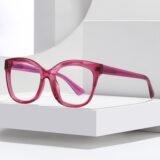 Pink transparent acetate cat-eye prescription glasses for women, lightweight stylish optical eyewear