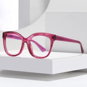 Pink transparent acetate cat-eye prescription glasses for women, lightweight stylish optical eyewear