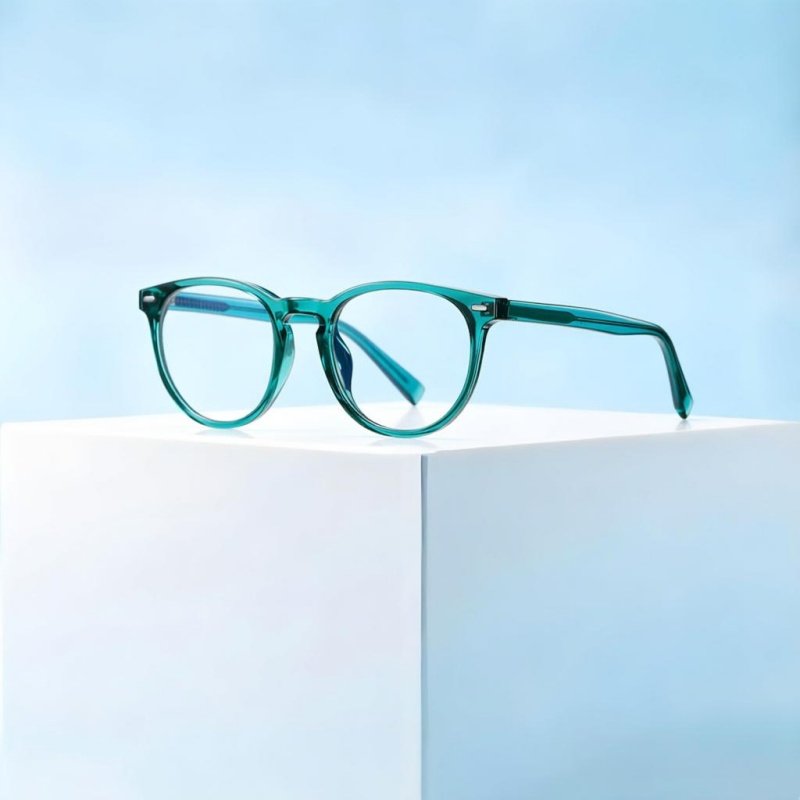 Teal Round Prescription Glasses Unisex eal transparent acetate round prescription glasses for men women, lightweight vintage optical frame