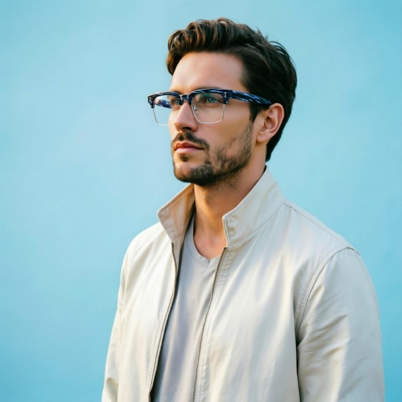 Men's Black Half-Rim Glasses Frame for Myopia, Durable Metal Optical Eyewear