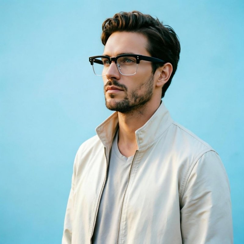 Men's Black Half-Rim Glasses Frame for Myopia, Durable Metal Optical Eyewear