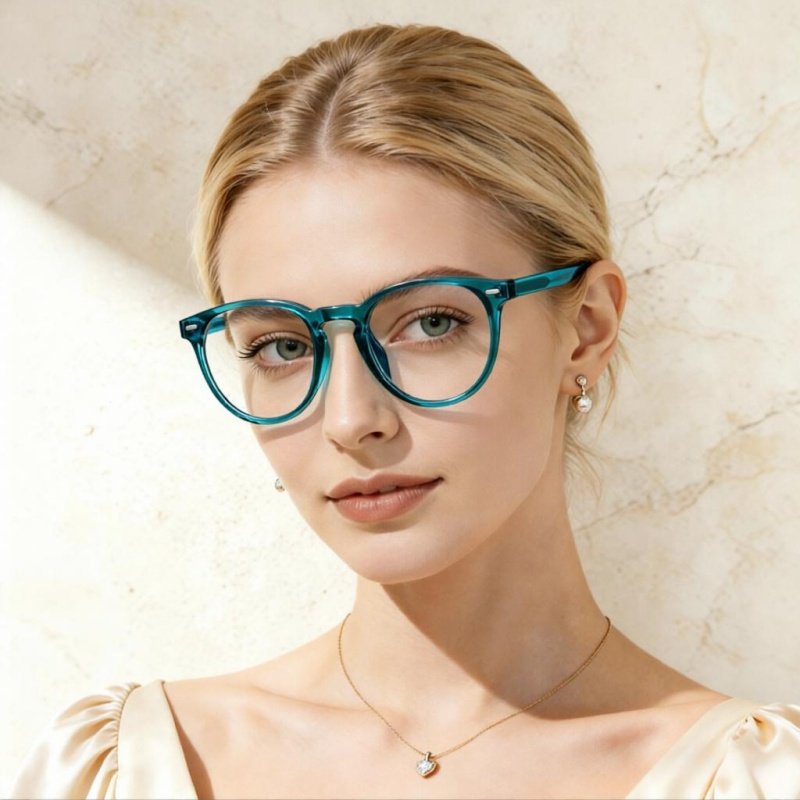 Premium Teal Round Glasses: Durable TR90 & Precision Hinges
