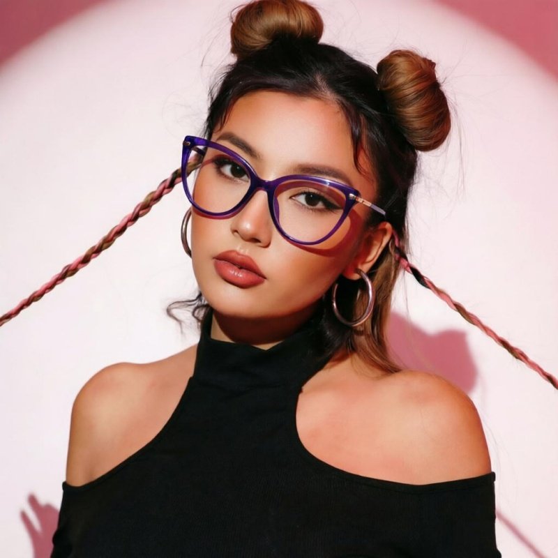Hand-Polished Deep Purple Cat-Eye Glasses Gold Hinge Detail Women