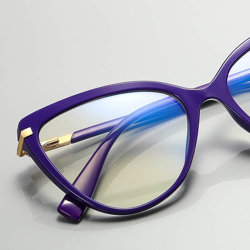 Hand-Polished Deep Purple Cat-Eye Glasses Gold Hinge Detail Women