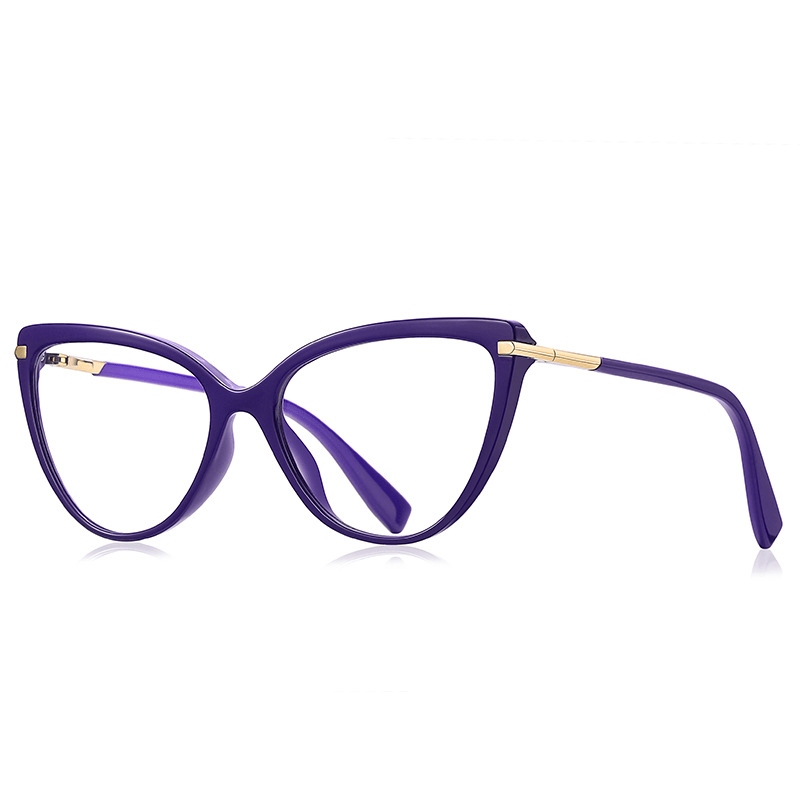 Purple Cat-Eye Myopia Glasses – TR90 Lightweight Frame Purple TR90 cat-eye myopia glasses with gold accents, lightweight and stylish for women.