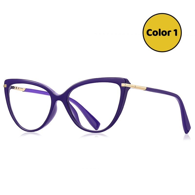 Hand-Polished Deep Purple Cat-Eye Glasses Gold Hinge Detail Women