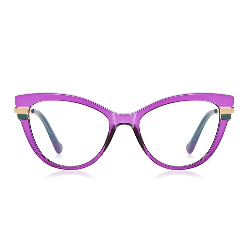 Luxury Purple Cat-Eye Acetate Glasses Gold Temple