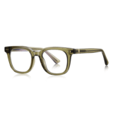 Olive green square acetate prescription glasses with vintage rivet details for men and women