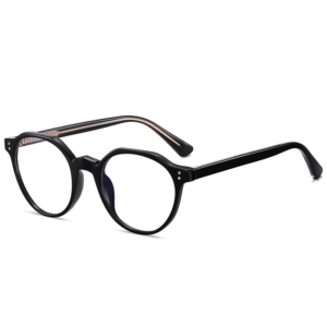 Black round prescription glasses with gold rivet details, acetate frame for men women vintage daily office wear.