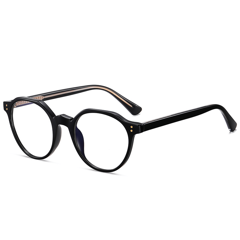 Black Round Prescription Glasses Vintage Unisex Black round prescription glasses with gold rivet details, acetate frame for men women vintage daily office wear.